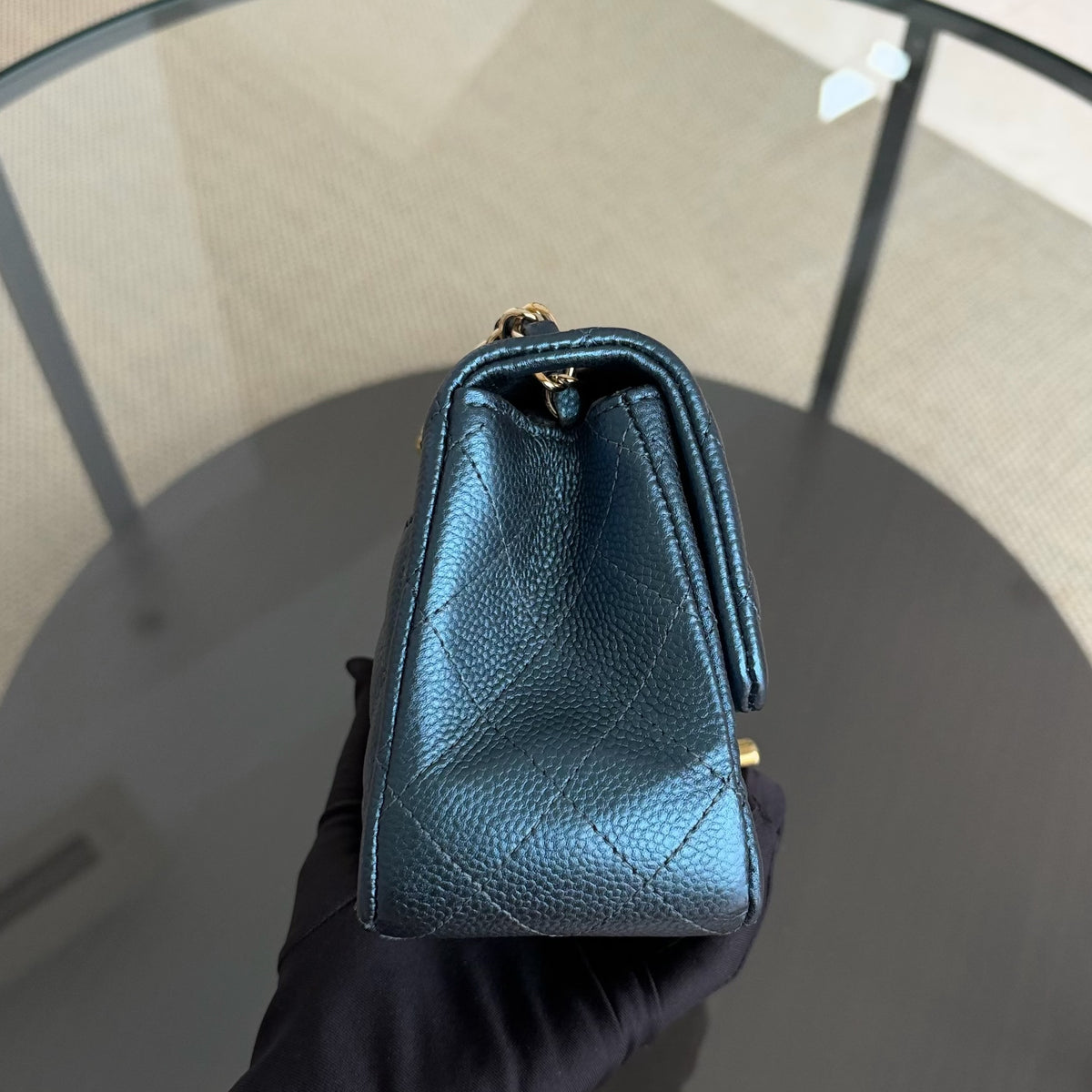 Chanel Classic Flap Mini Square - Caviar Quilted Dark Blue Gold Hardware Series 25