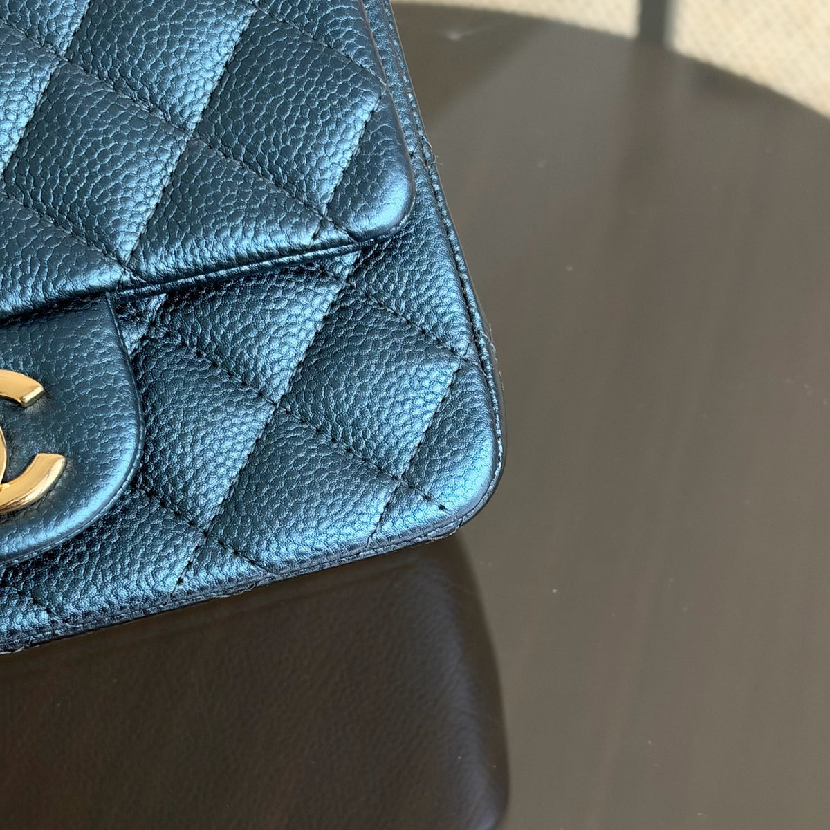 Chanel Classic Flap Mini Square - Caviar Quilted Dark Blue Gold Hardware Series 25