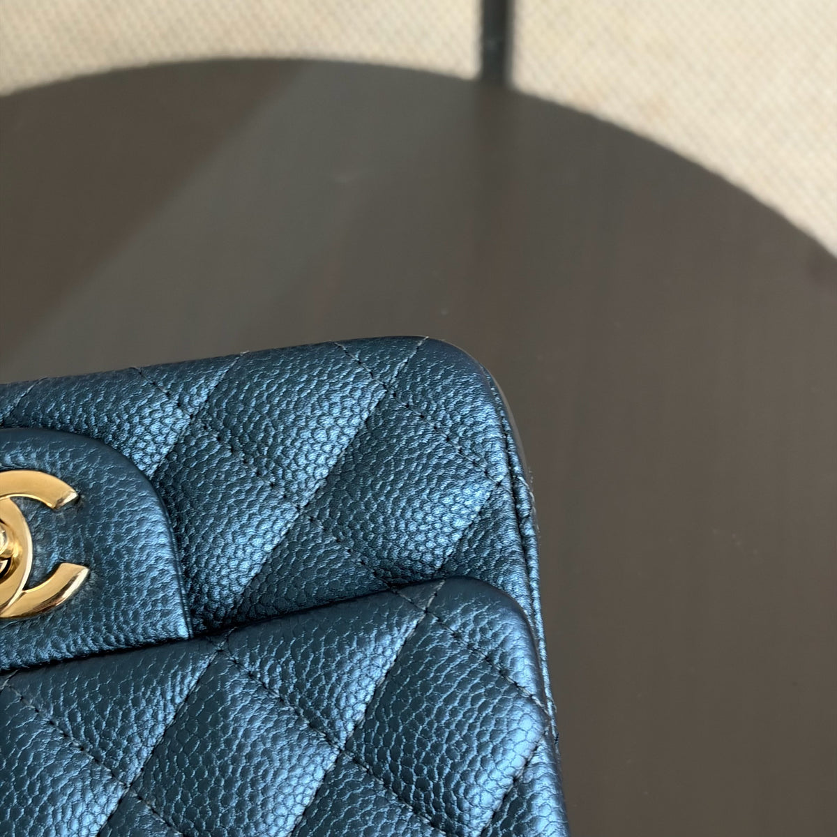 Chanel Classic Flap Mini Square - Caviar Quilted Dark Blue Gold Hardware Series 25