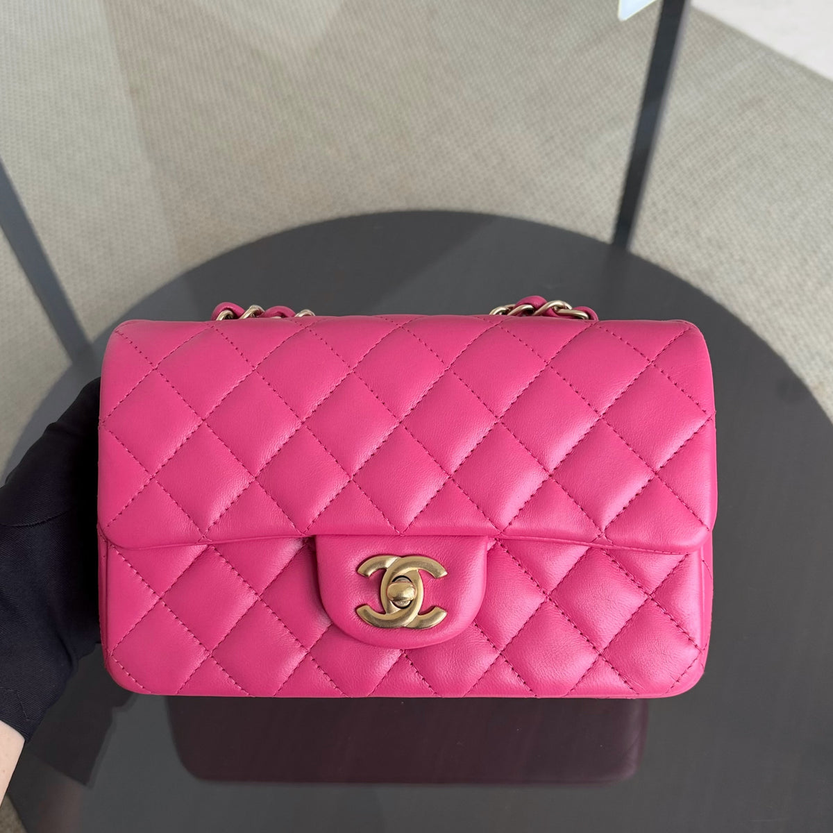 Chanel Mini Rectangle Classic Flap - 20CM Lamskin Quilted Pink Gold Hardware Series 18