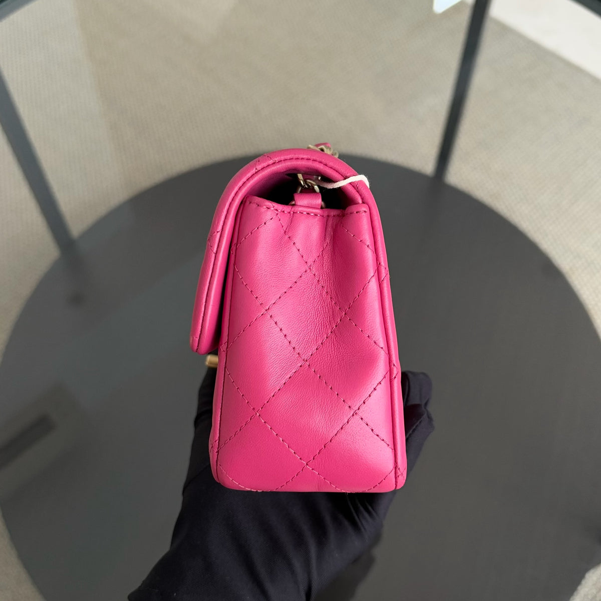 Chanel Mini Rectangle Classic Flap - 20CM Lamskin Quilted Pink Gold Hardware Series 18