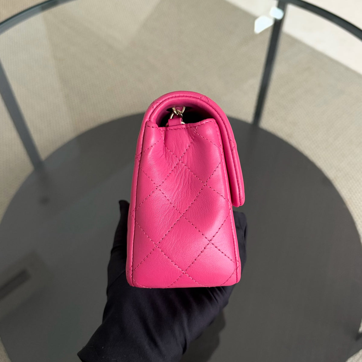 Chanel Mini Rectangle Classic Flap - 20CM Lamskin Quilted Pink Gold Hardware Series 18