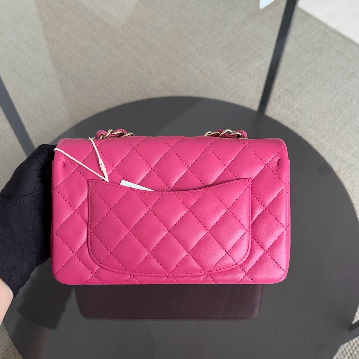Chanel Mini Rectangle Classic Flap - 20CM Lamskin Quilted Pink Gold Hardware Series 18