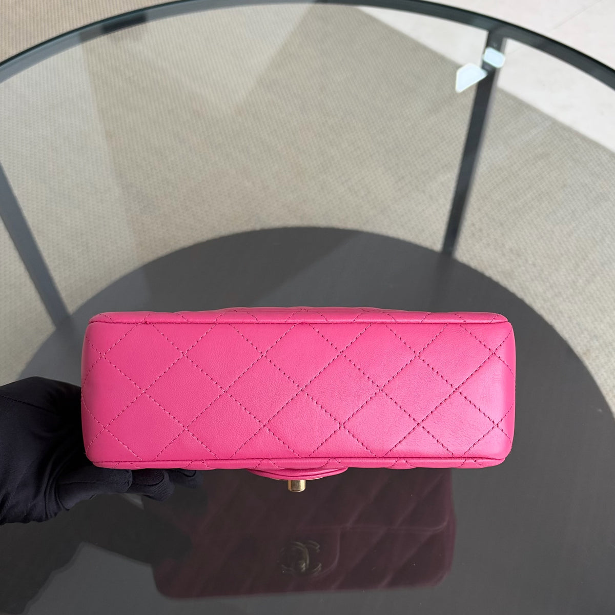 Chanel Mini Rectangle Classic Flap - 20CM Lamskin Quilted Pink Gold Hardware Series 18