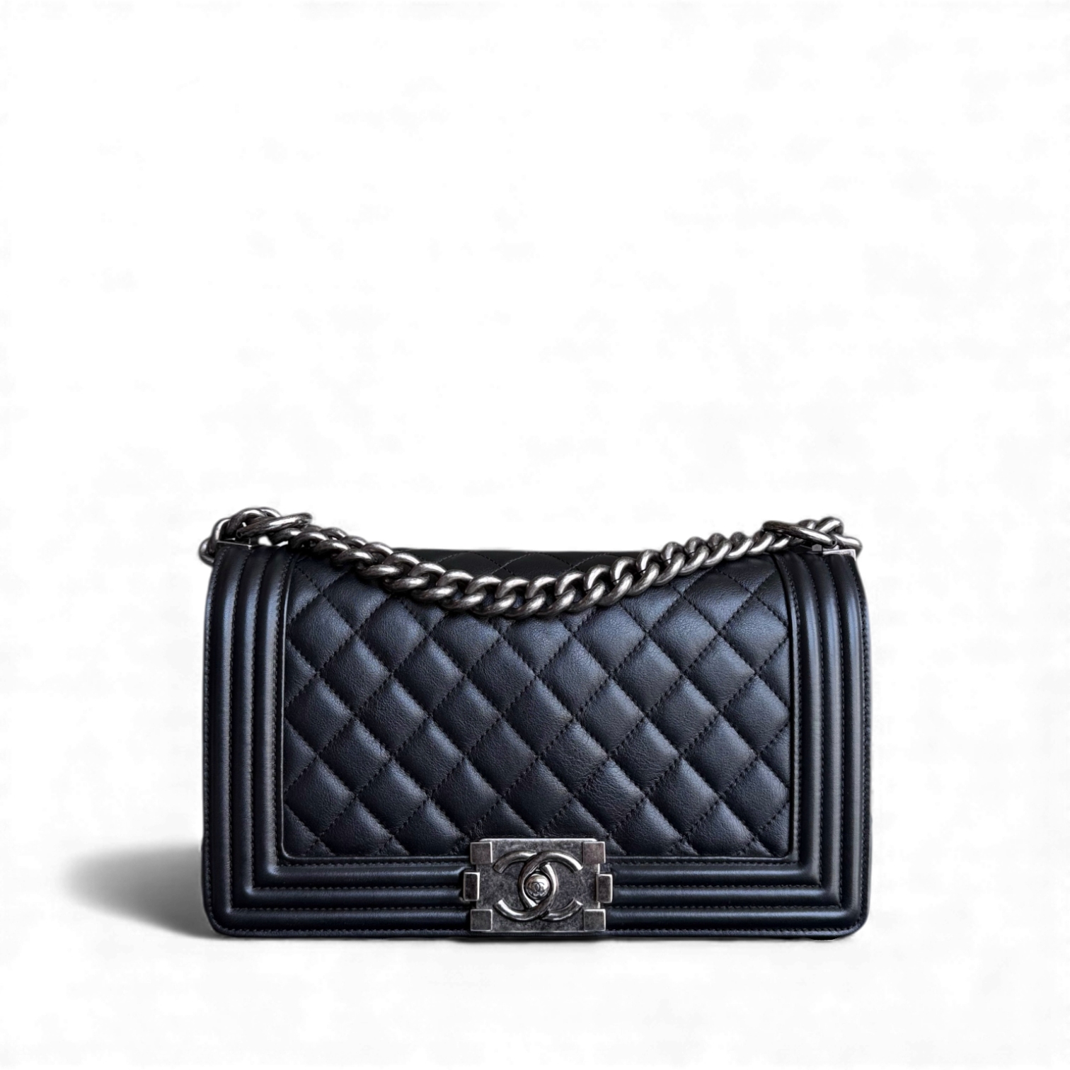Chanel Boy Medium - 25CM Quilted Calfskin Black Ruthenium Silver Hardware Series 20