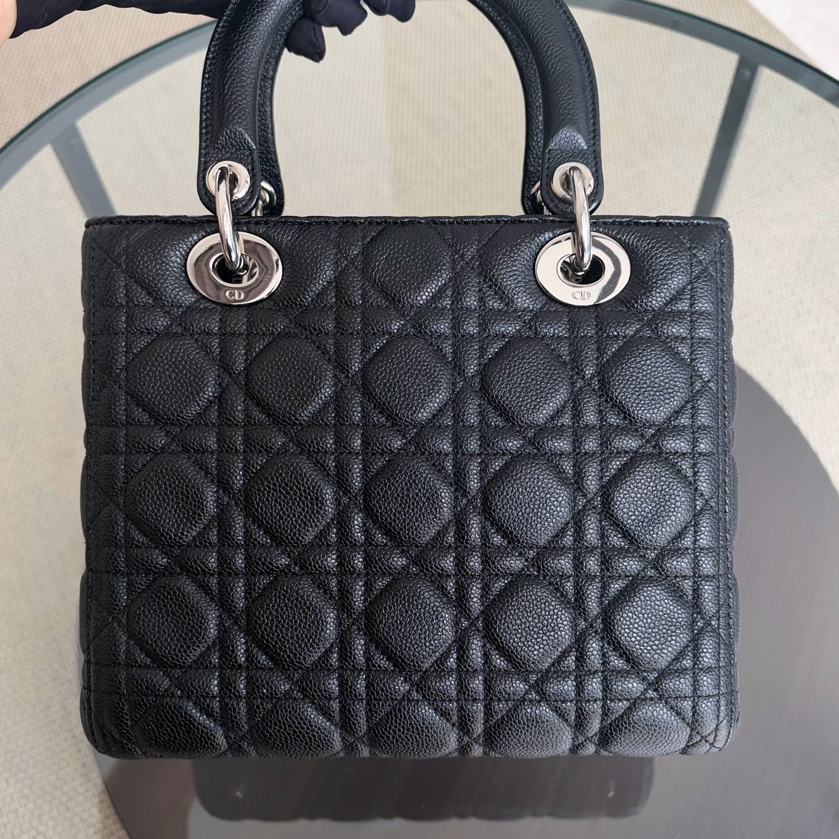 Dior Lady Medium - Cannage Caviar Black Silver Hardware