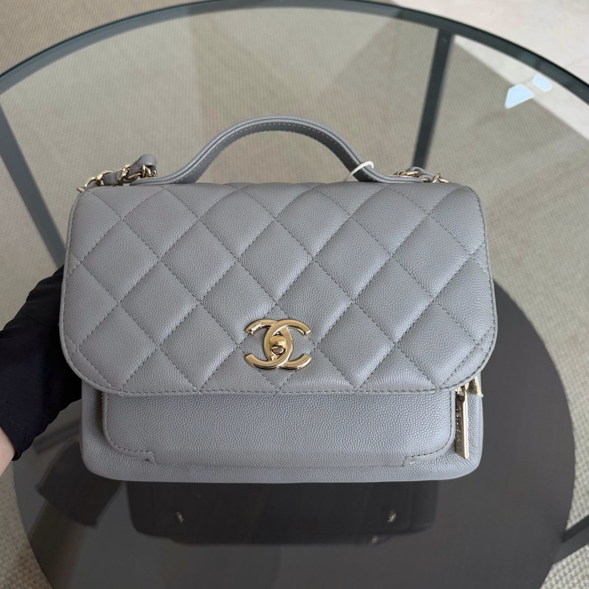 Chanel Business Affinity - Medium 23CM Caviar Quilted Light Gray Grey Gold Hardware Series 27