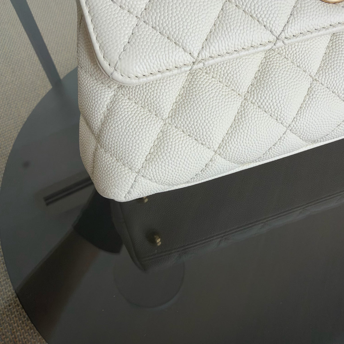Chanel Coco Handle Small - 24CM Caviar Quilted White Gold Hardware Microchip
