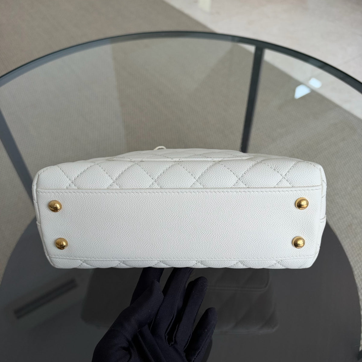Chanel Coco Handle Small - 24CM Caviar Quilted White Gold Hardware Microchip