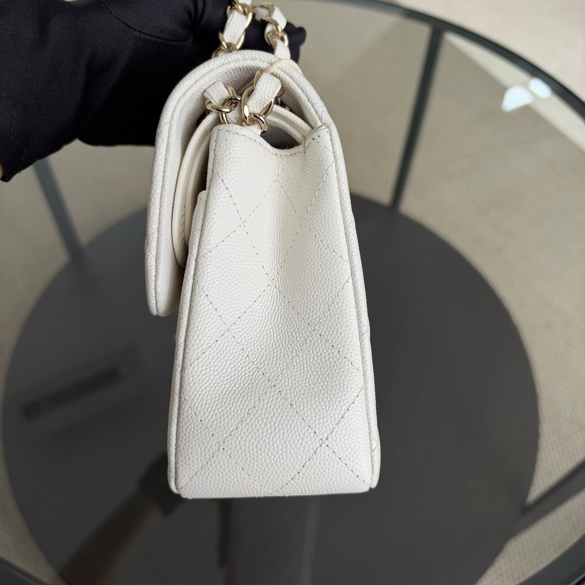 Chanel Classic Flap Small - Caviar 23CM Quilted White Gold Hardware Series 28