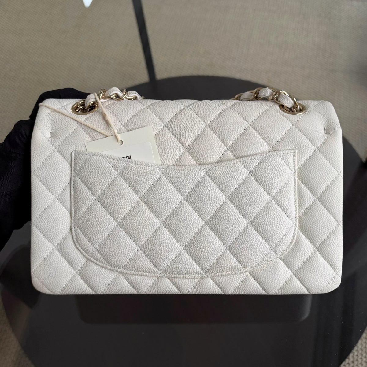 Chanel Classic Flap Small - Caviar 23CM Quilted White Gold Hardware Series 28