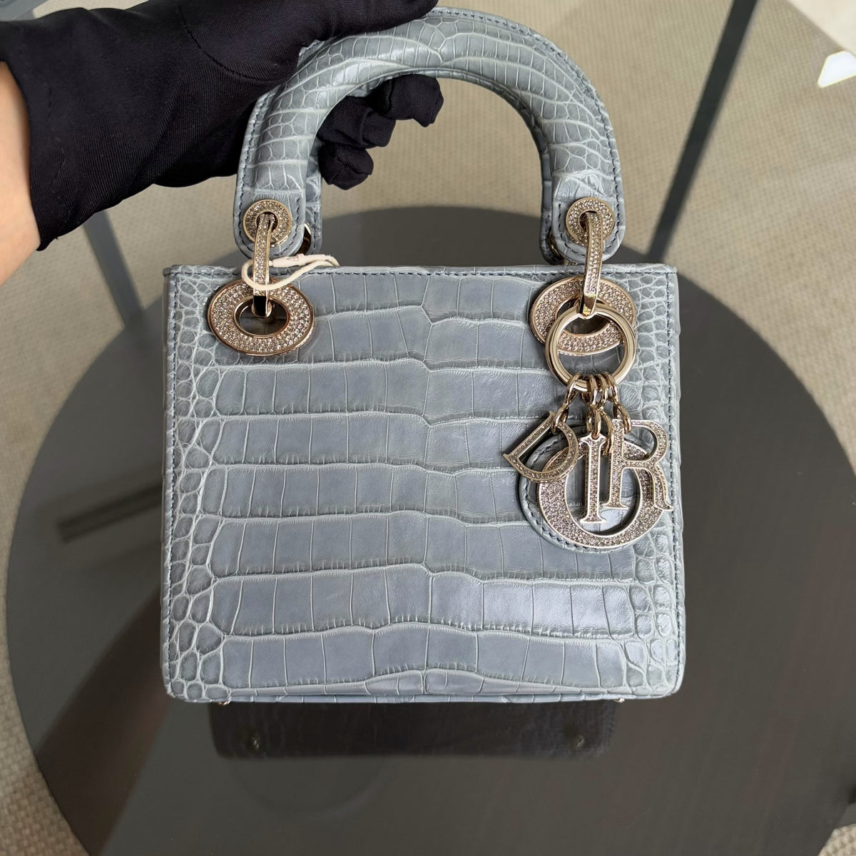 Dior Lady Mini - Exotic Himalaya Crocodile Limited Edition Swarovski Crystal Silver Hardware