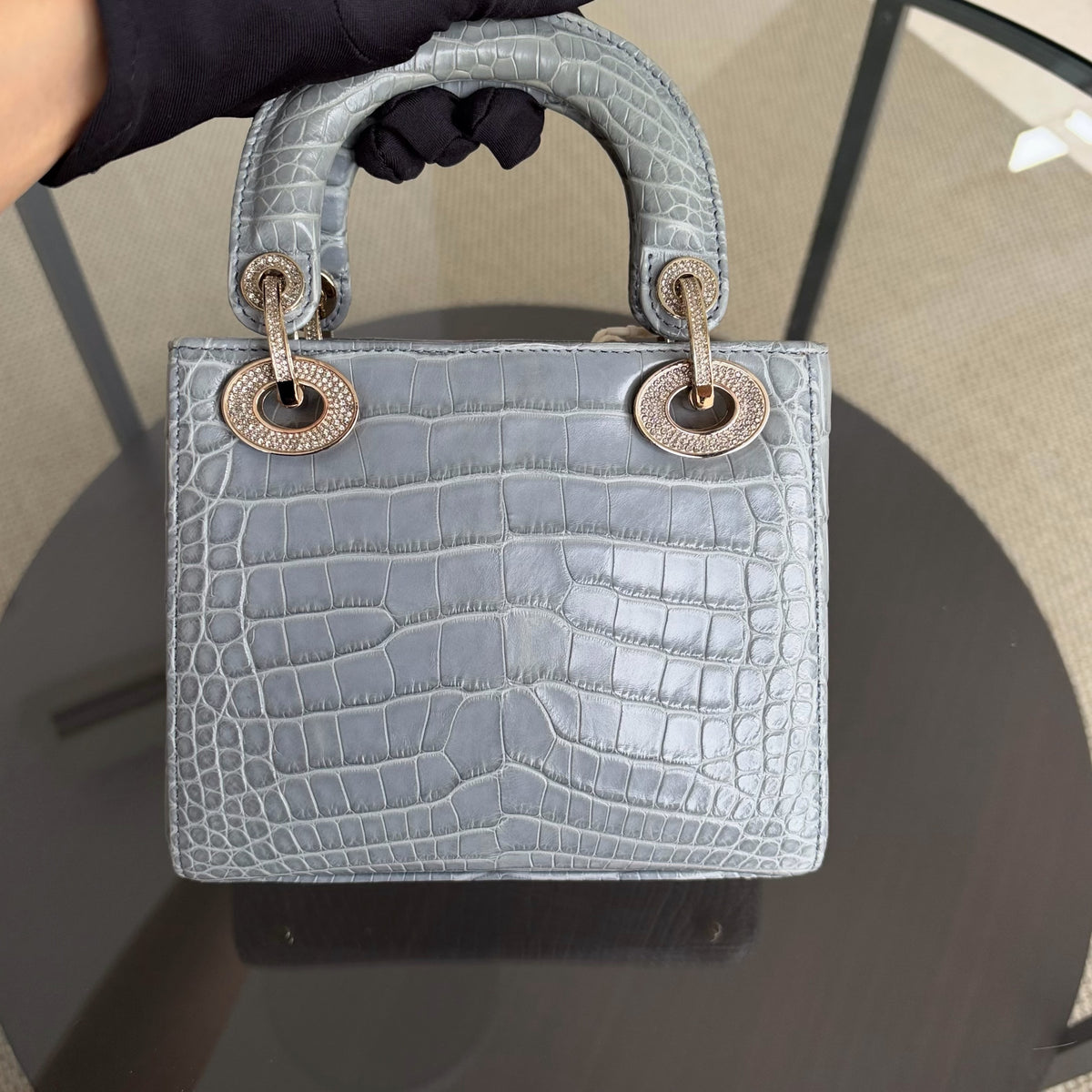 Dior Lady Mini - Exotic Himalaya Crocodile Limited Edition Swarovski Crystal Silver Hardware