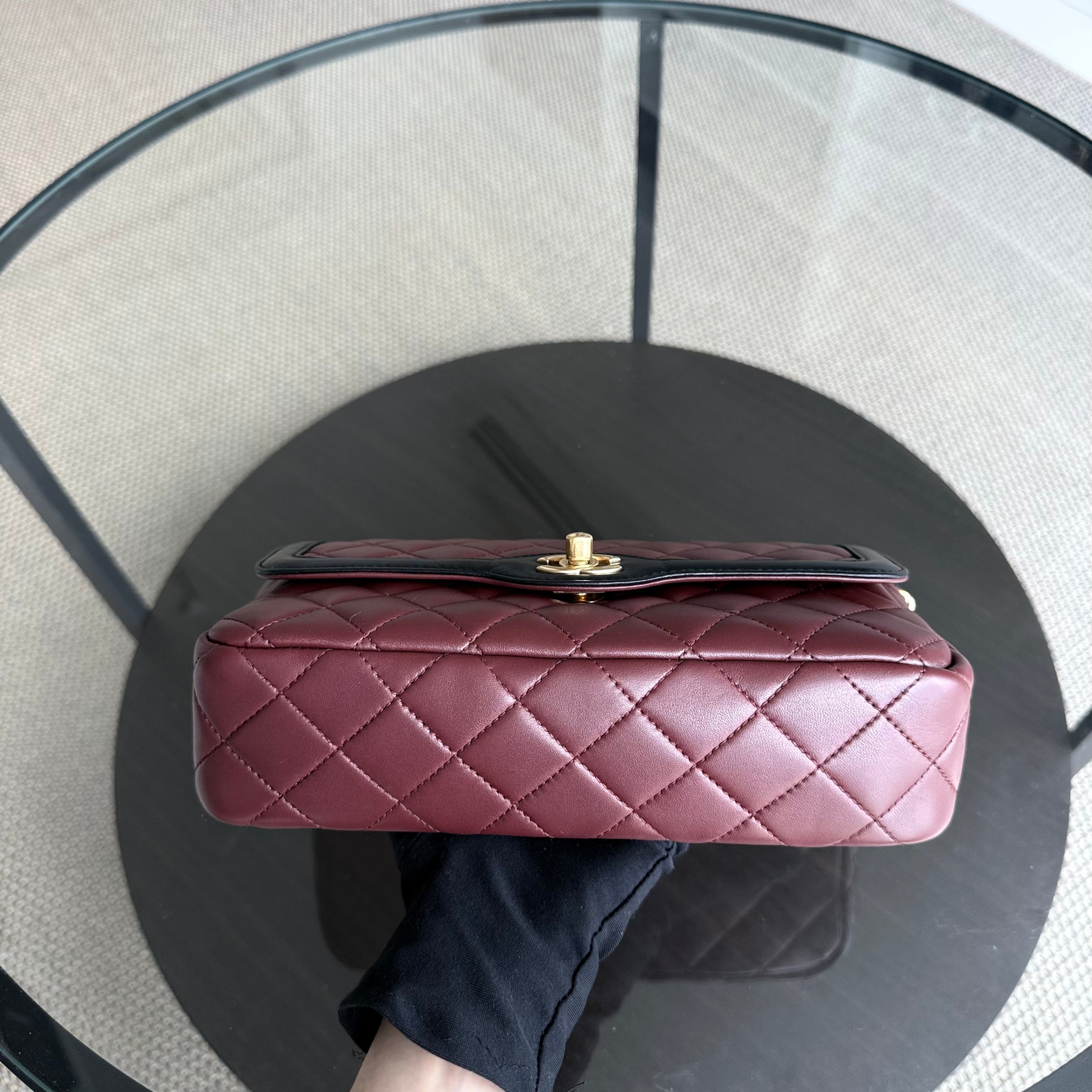 Chanel Seasonal Two-tone Flap - Quilted Lambskin Dark Burgundy Red Black Gold Hardware Series 21