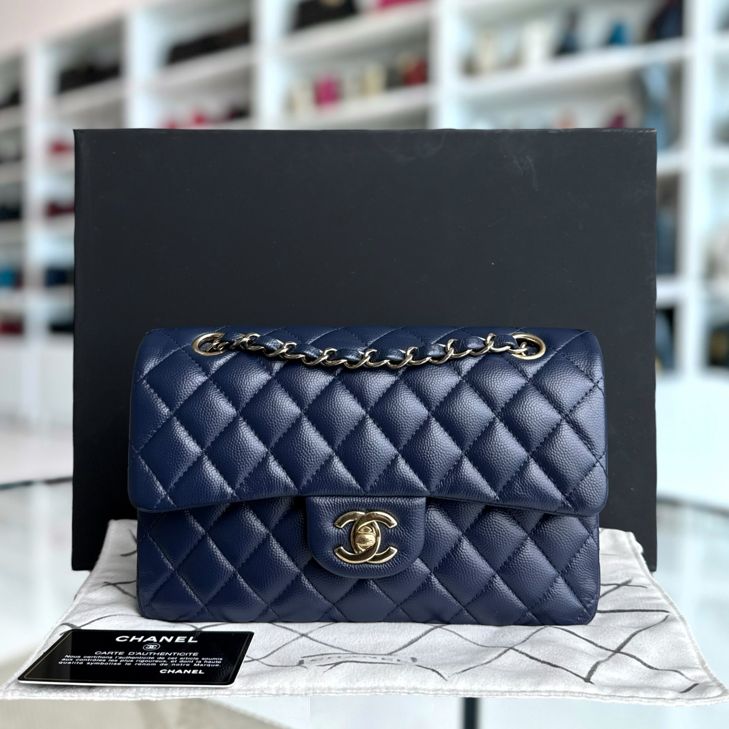 Chanel Classic Flap Small - Caviar 23CM Quilted Dark Navy Blue Gold Hardware Series 29