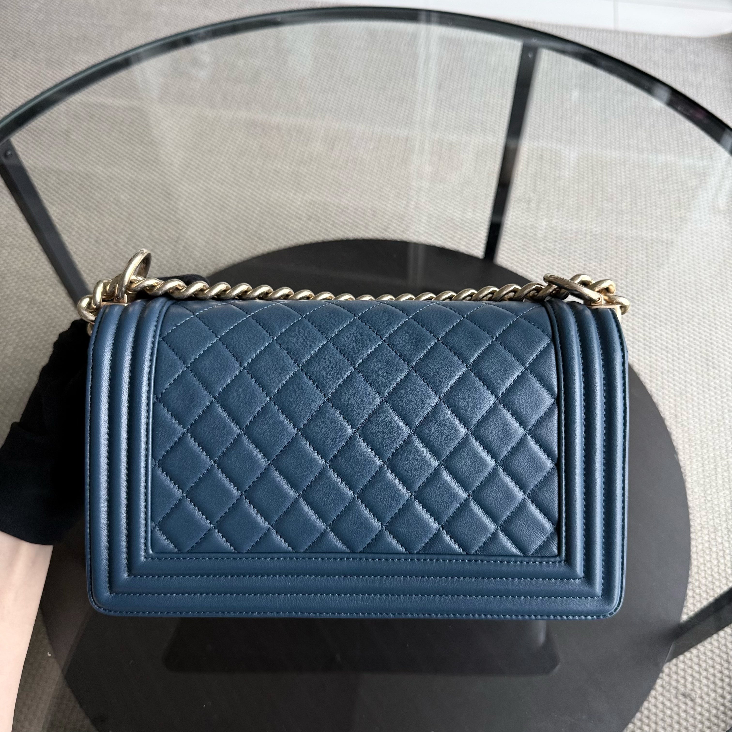 Chanel Boy Medium - 25CM Quilted Lambskin Blue Gold Hardware Limited Edition Gold Hardware Series 23