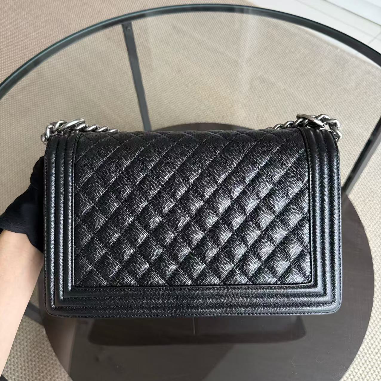 Chanel Boy Medium - Caviar 28CM Quilted Black Ruthenium Silver Hardware Series 27