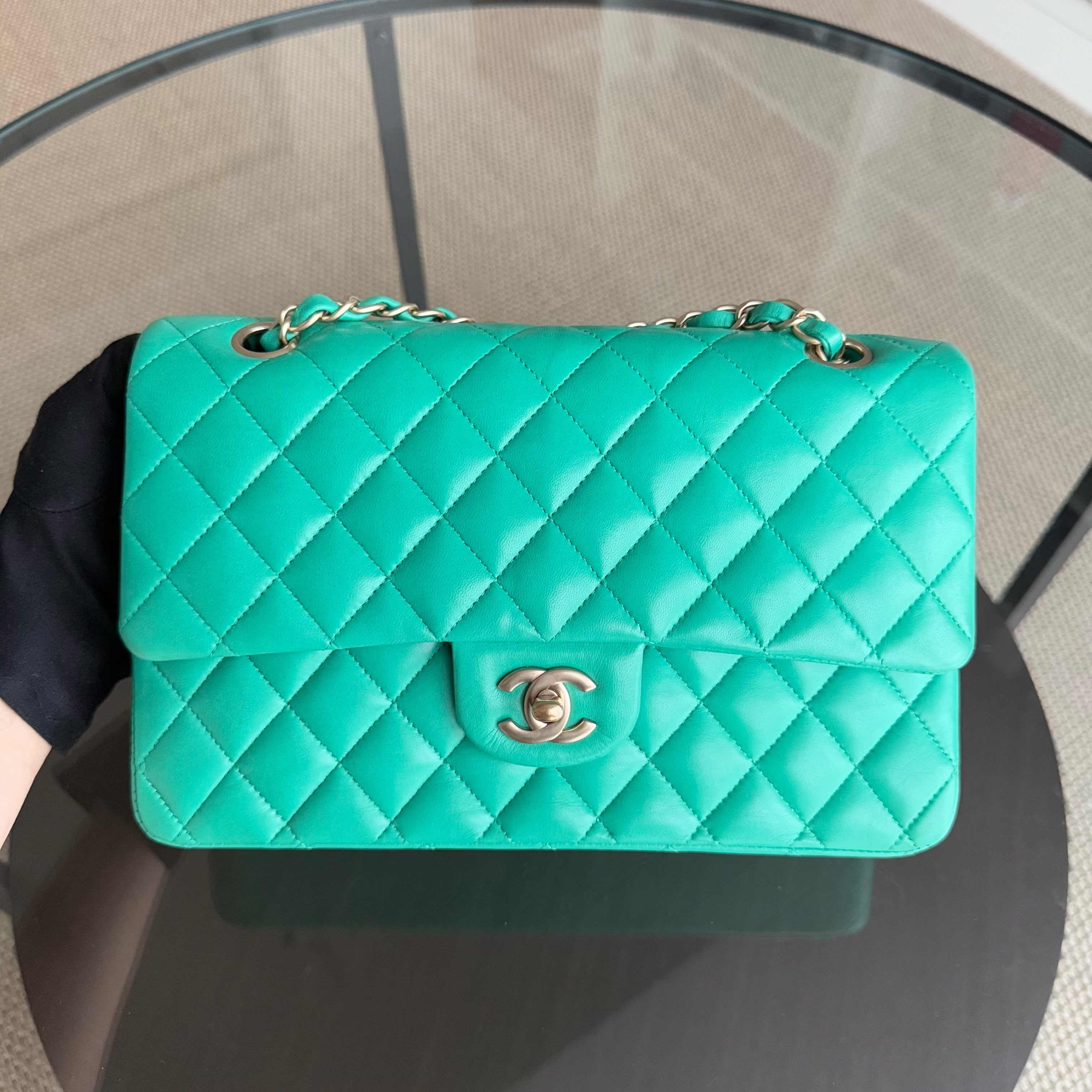 Chanel Classic Flap Medium - Quilted Lambskin Green Blue Gold Hardware Series 18