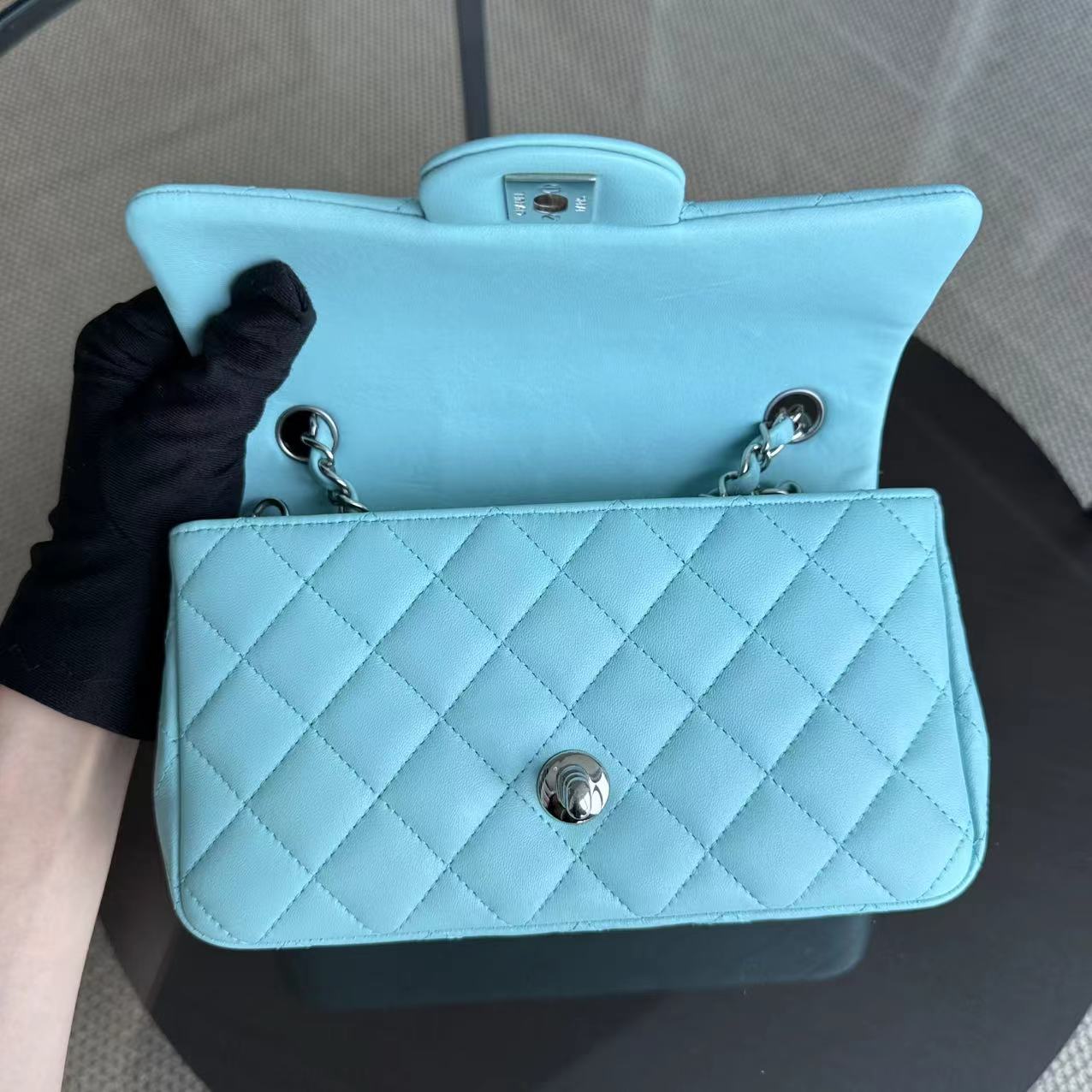 Chanel Classic Flap Mini - Lambskin Quilted Tiffany Blue Silver Hardware Series 27