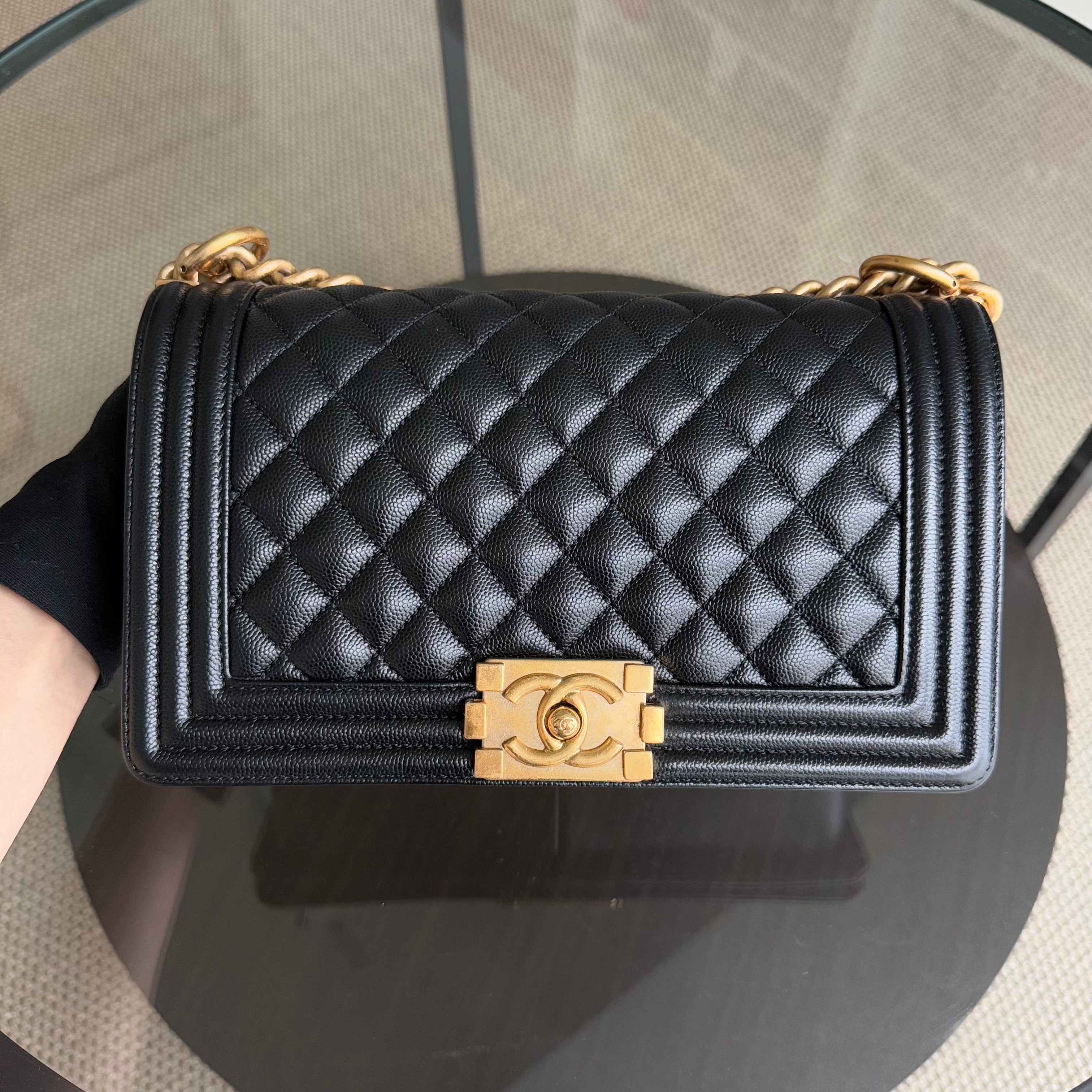 Chanel Boy Medium - Caviar 25CM Quilted Black Gold Hardware