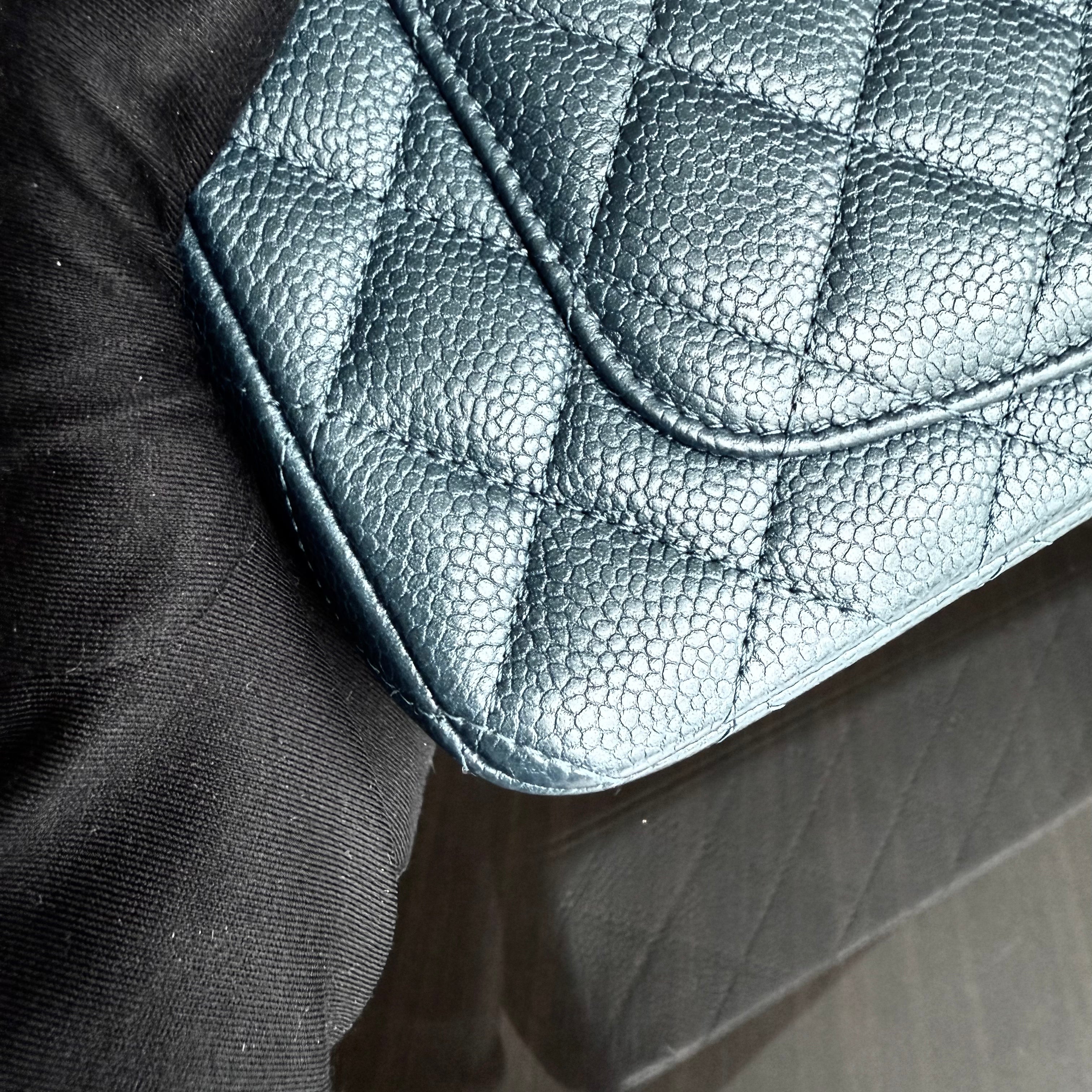 Chanel Classic Flap Mini - Caviar 20CM Rectangle Quilted Dark Green Blue Silver Hardware Series 20