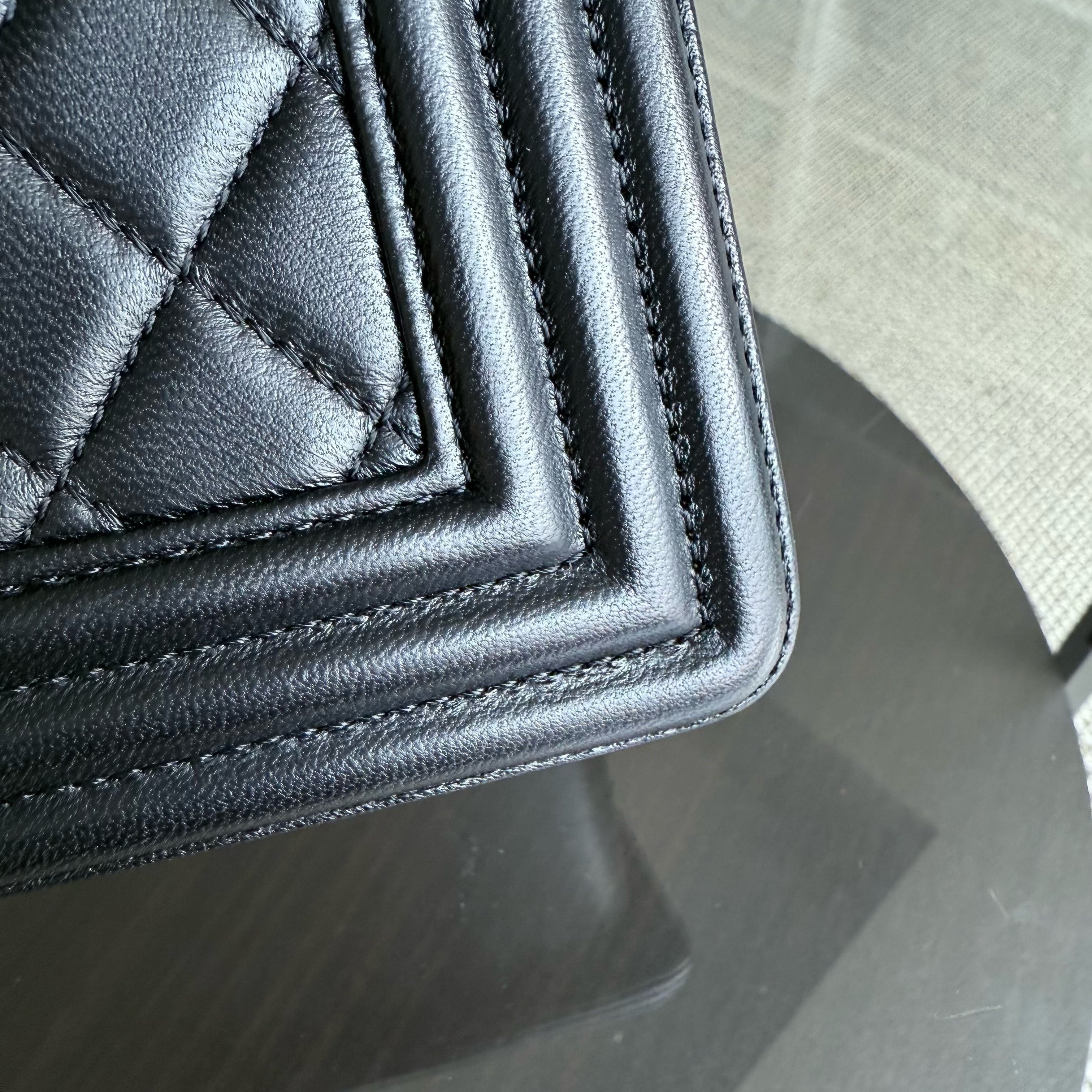 Chanel Boy New Medium - 28CM Quilted Lambskin Black Ruthenium Silver Hardware Series 21