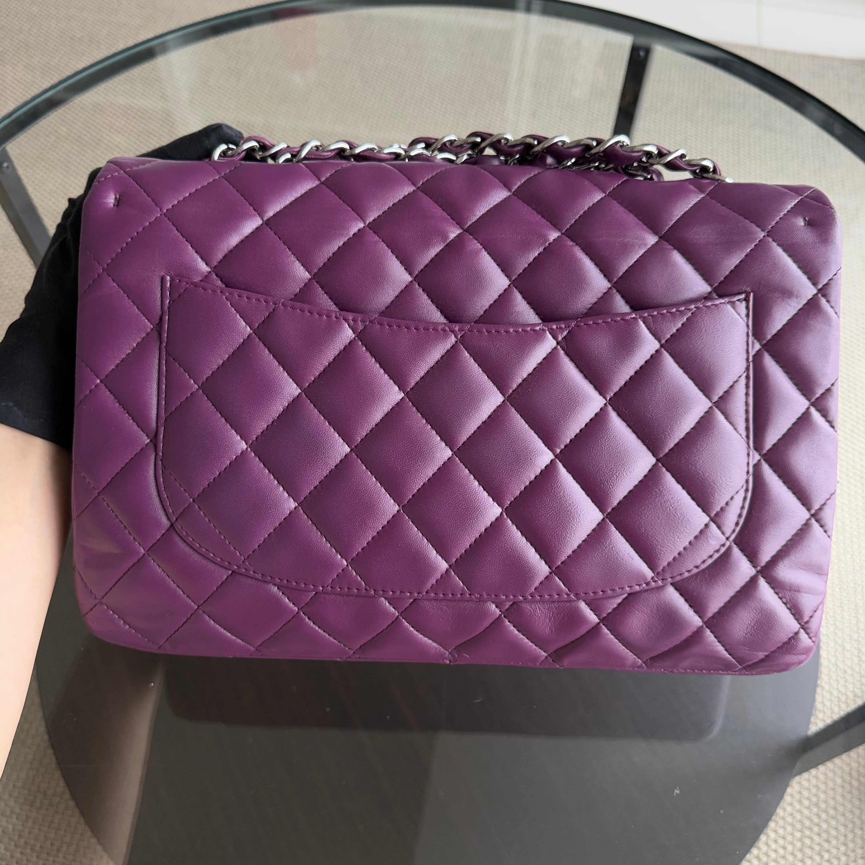 Chanel Classic Flap Jumbo - 30CM Quilted Lambskin Single Flap Purple Violet Series 10