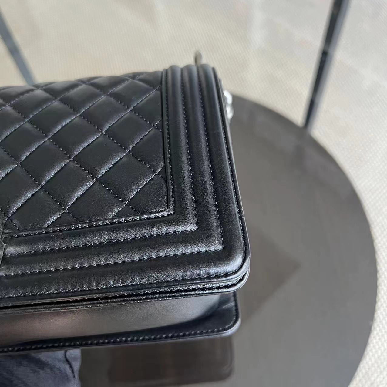 Chanel Boy Medium - 25CM Quilted Calfskin Black Silver Hardware Series 20