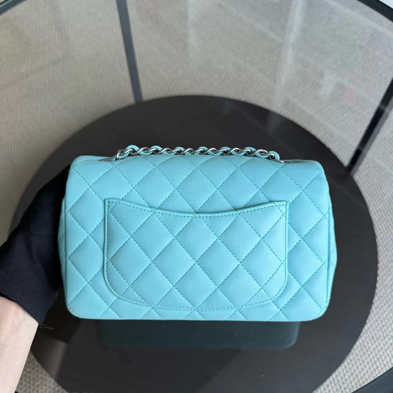 Chanel Classic Flap Mini - Lambskin Quilted Tiffany Blue Silver Hardware Series 27