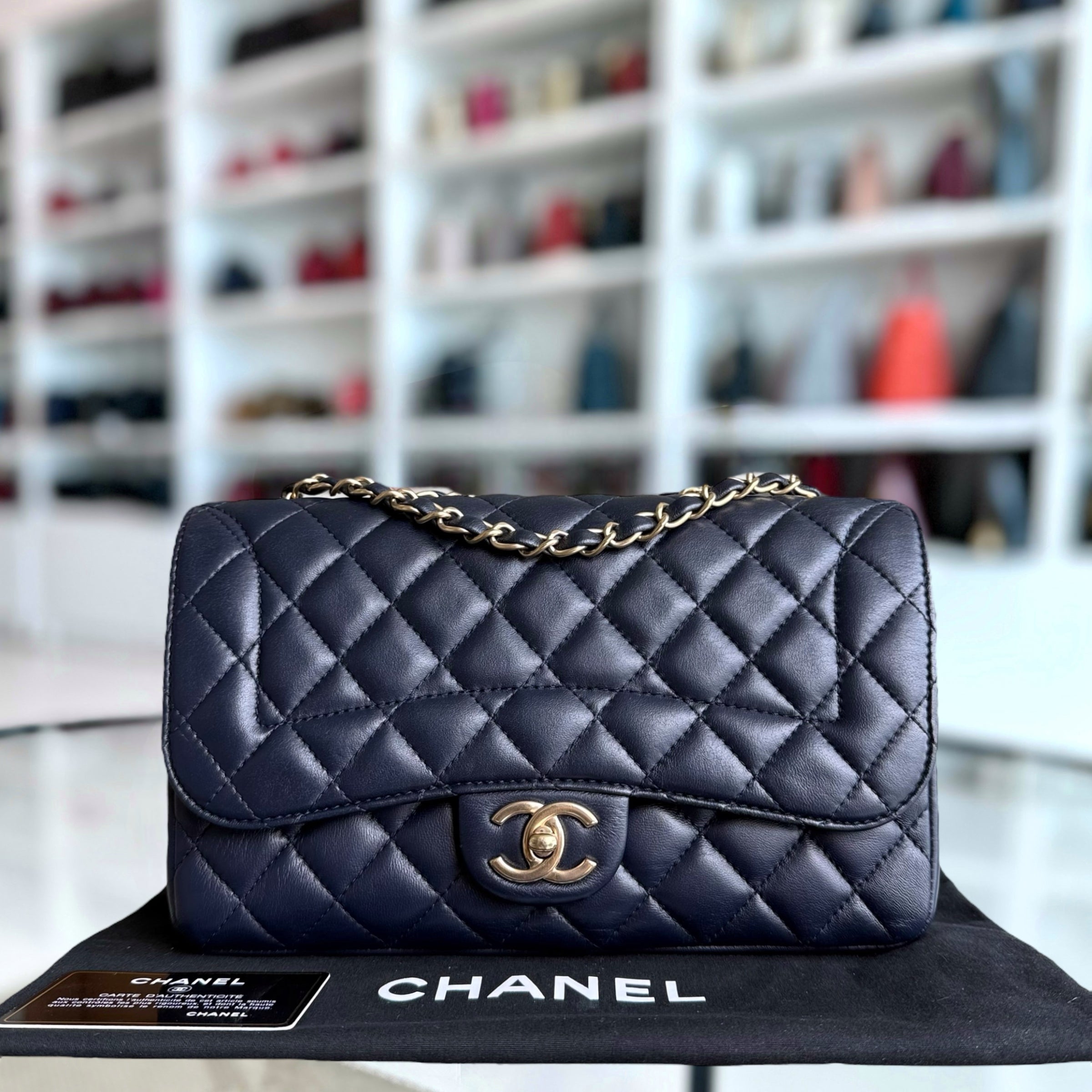 Chanel Chic Flap Seasonal Flap Medium - 25CM Quilted Lambskin Dark Blue Series 21