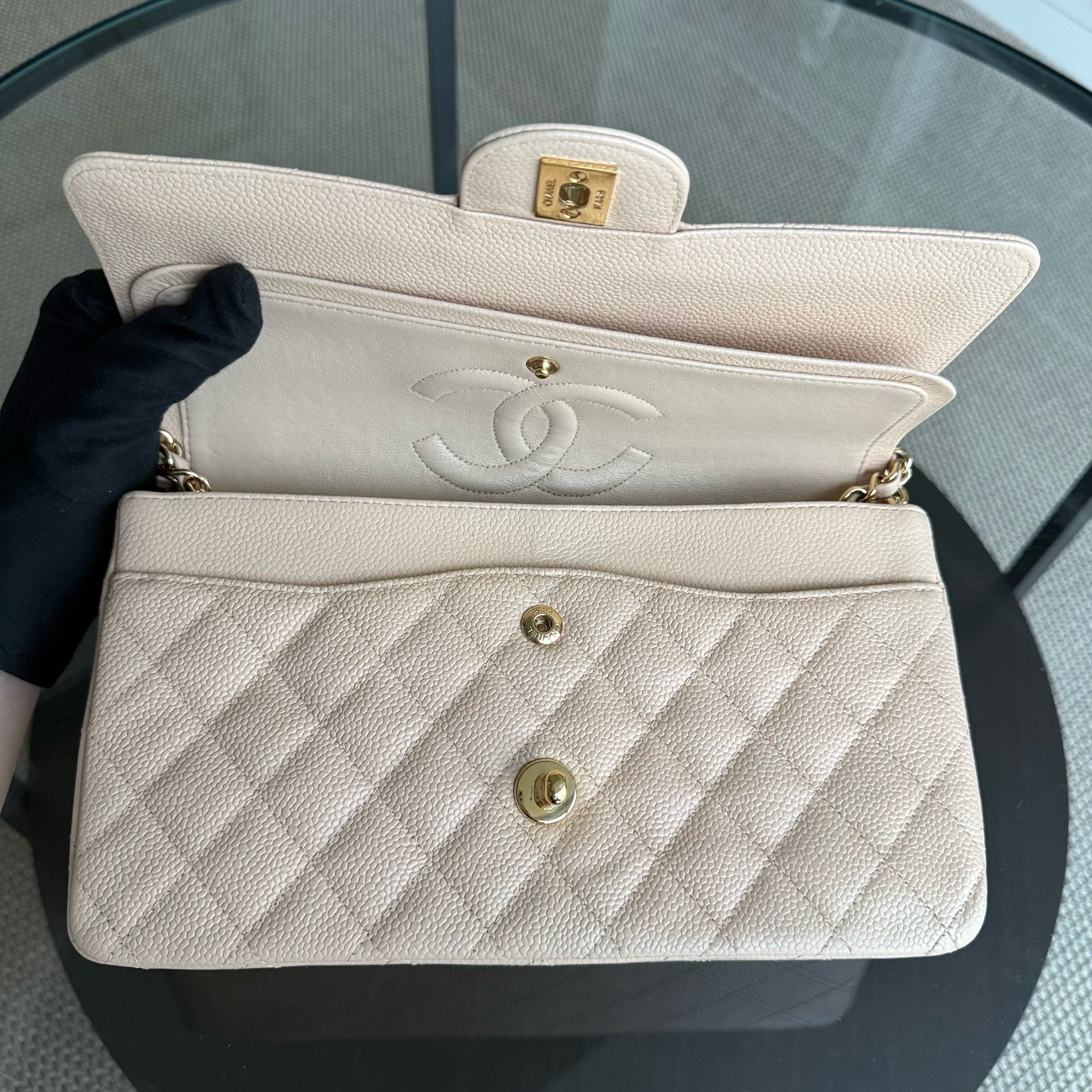 Chanel Classic Flap Medium - Caviar 25CM Quilted Beige 24K Gold Hardware Series 12