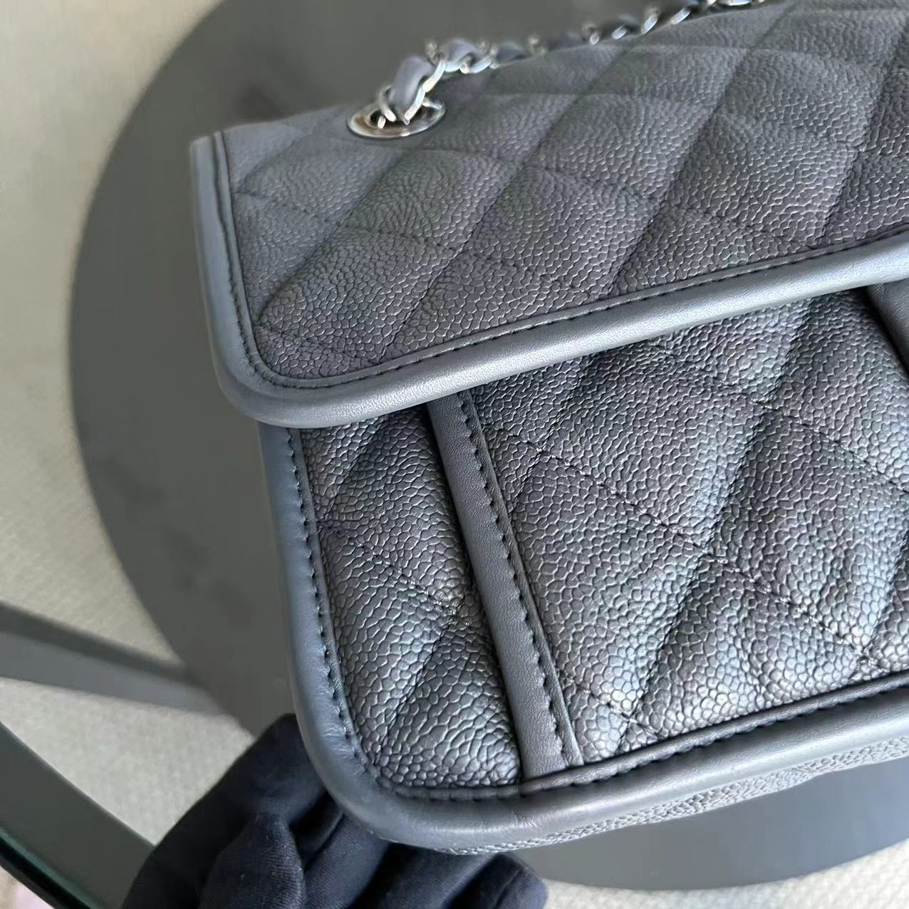 Chanel Caviar French Riviera Medium 25CM Dark Grey Gray Silver Hardware Series 19