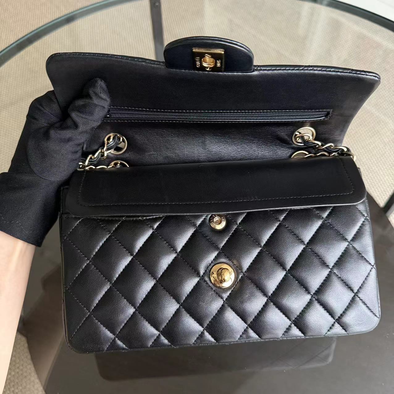 Chanel Classic Flap Small - 23CM Quilted Lambskin Black Gold Hardware Series 12