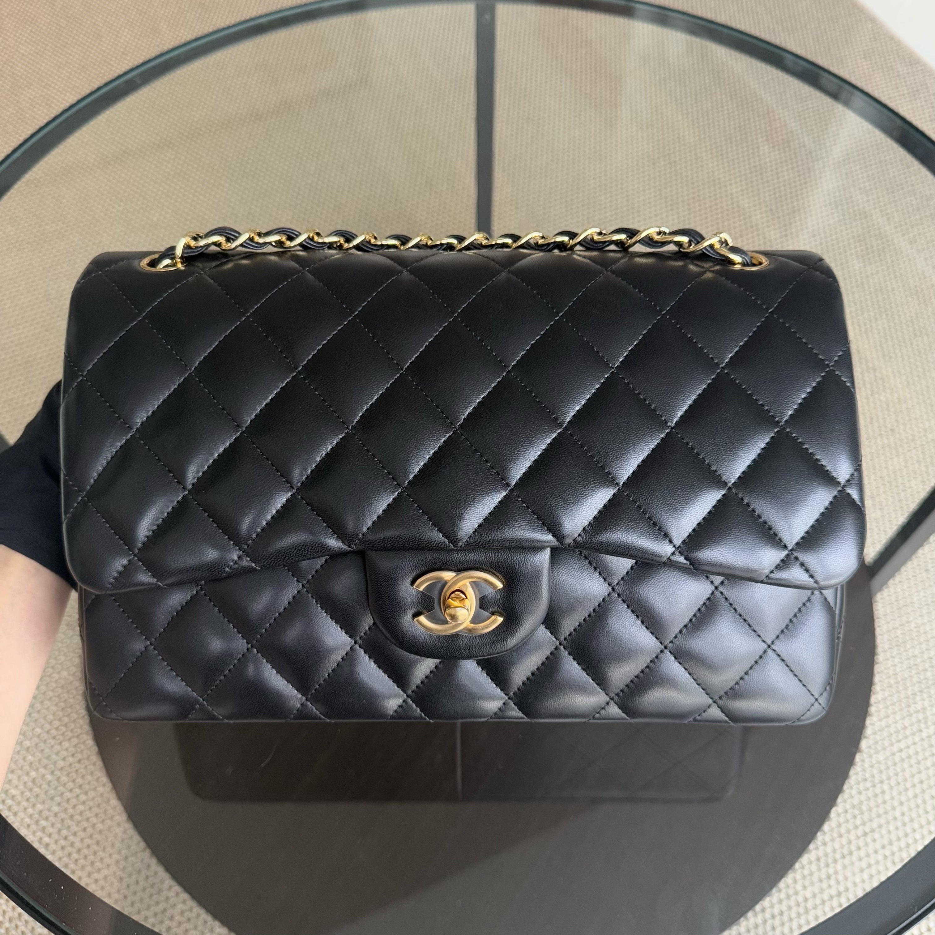 Chanel Classic Flap Jumbo - Double Flap Lambskin 30CM Quilted Black Gold Hardware Series 17