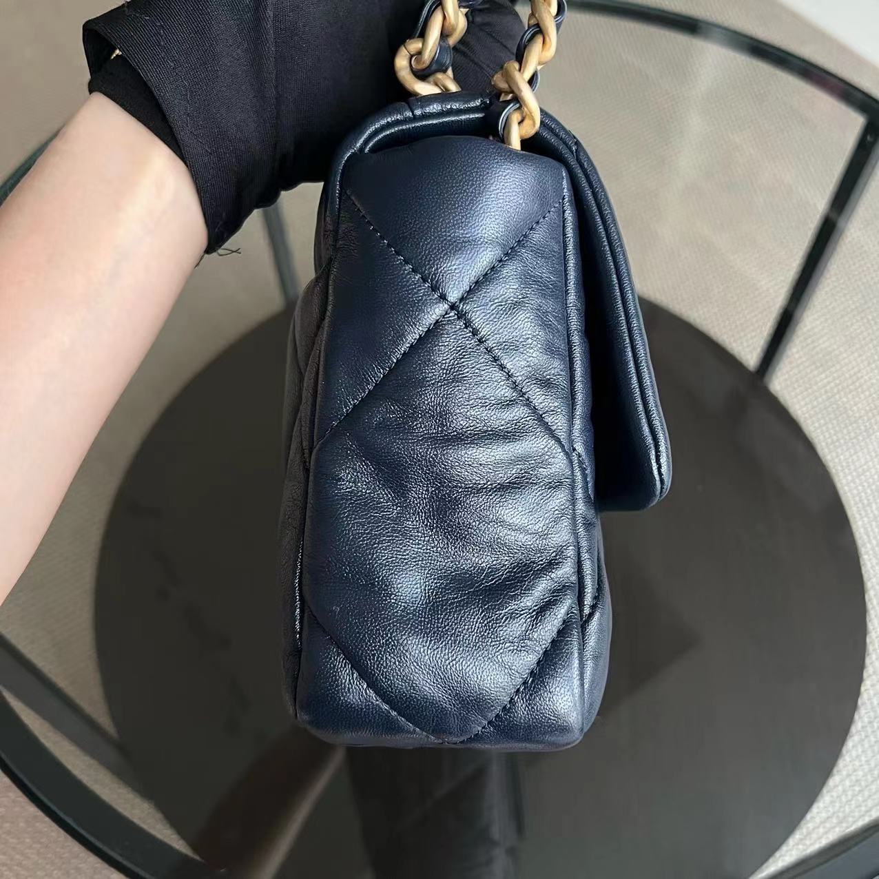 Small 19 Bag C19 Goatskin Dark Blue Two-Tone Hardware Series 29