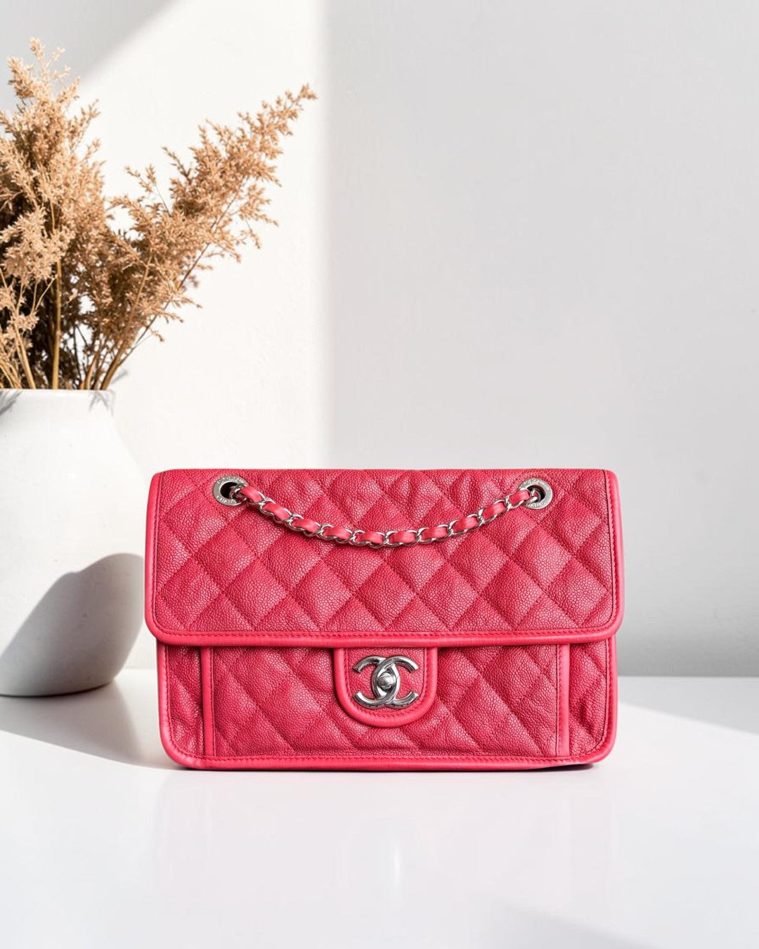 Chanel French Riviera - Caviar 29CM Quilted Seasonal Flap Red Silver Hardware Series 15