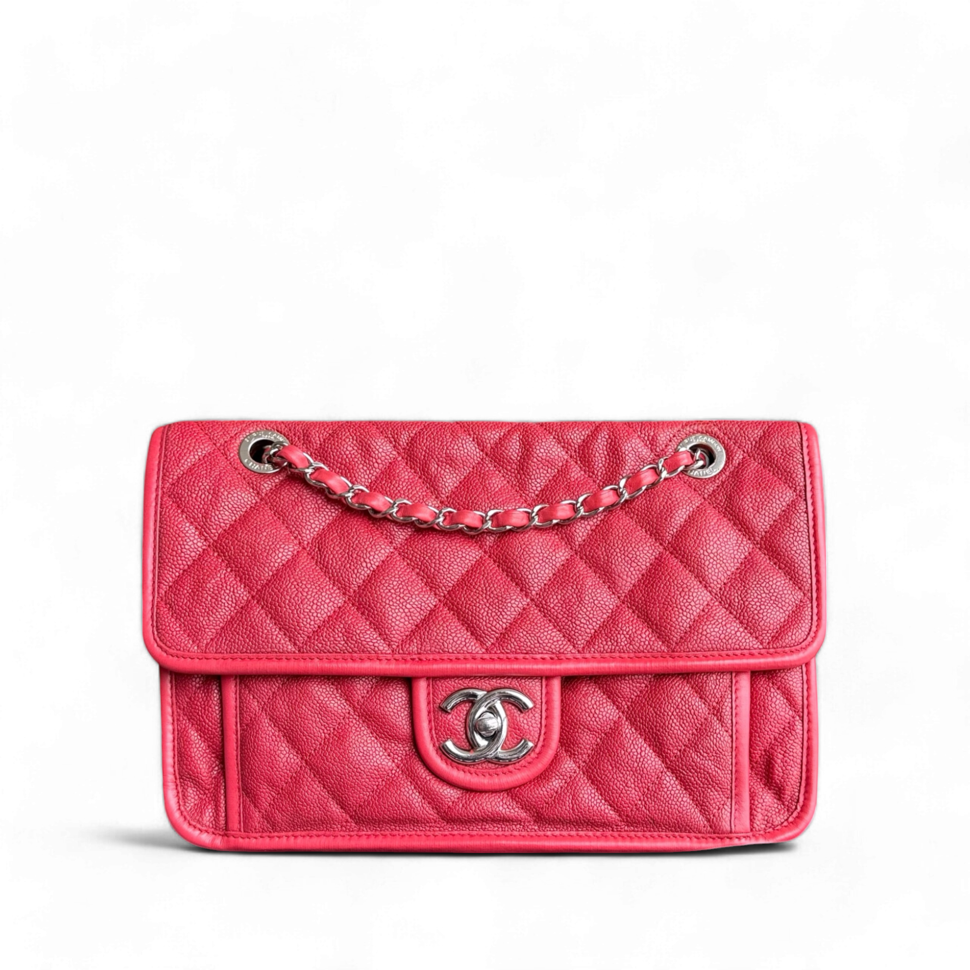 Chanel French Riviera - Caviar 29CM Quilted Seasonal Flap Red Silver Hardware Series 15