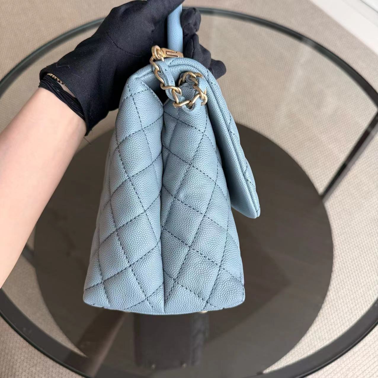 *Receipt, Full Set* Chanel Coco Handle Medium - Caviar 29CM Quilted Sky Blue Gold Hardware Series 27