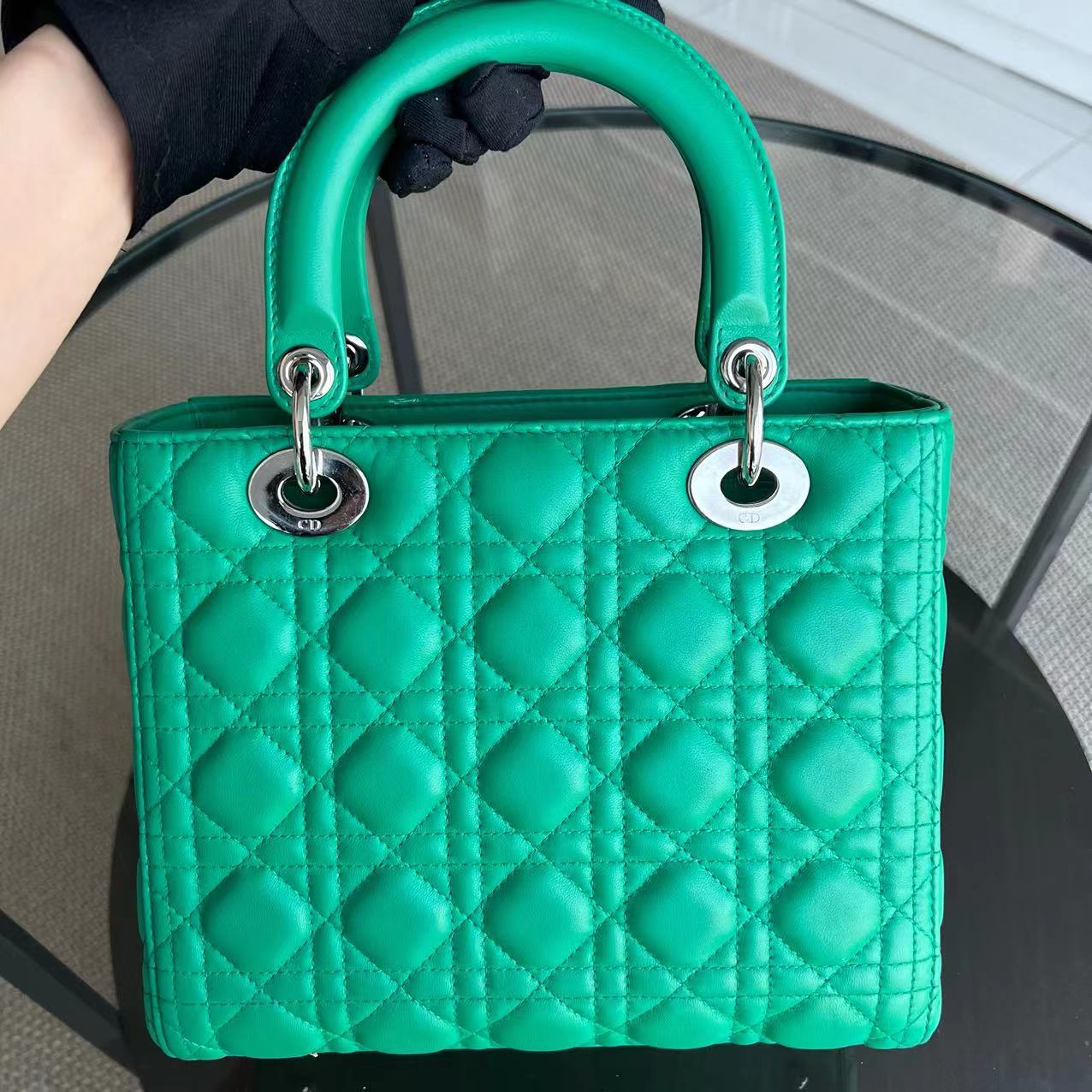 *Receipt* Dior Lady Small Cannage Lambskin Green Silver Hardware