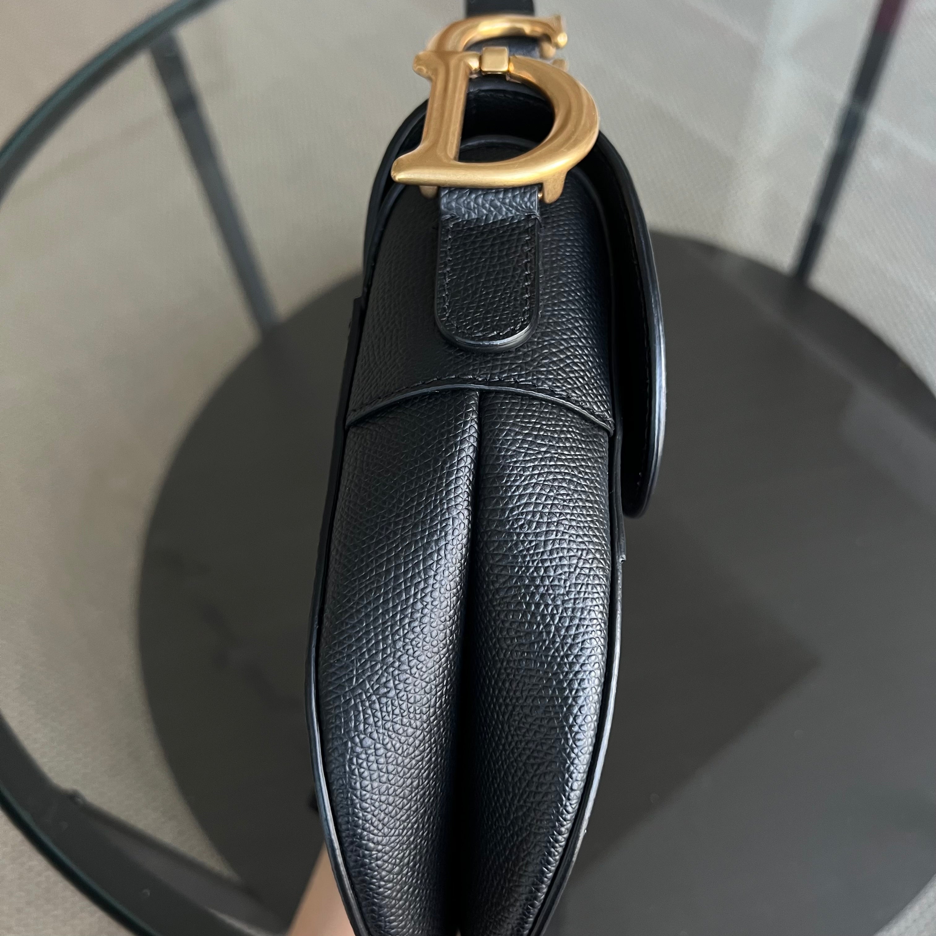 *New Version with Strap* Dior Saddle Medium Grained Calfskin Black Golden Hardware