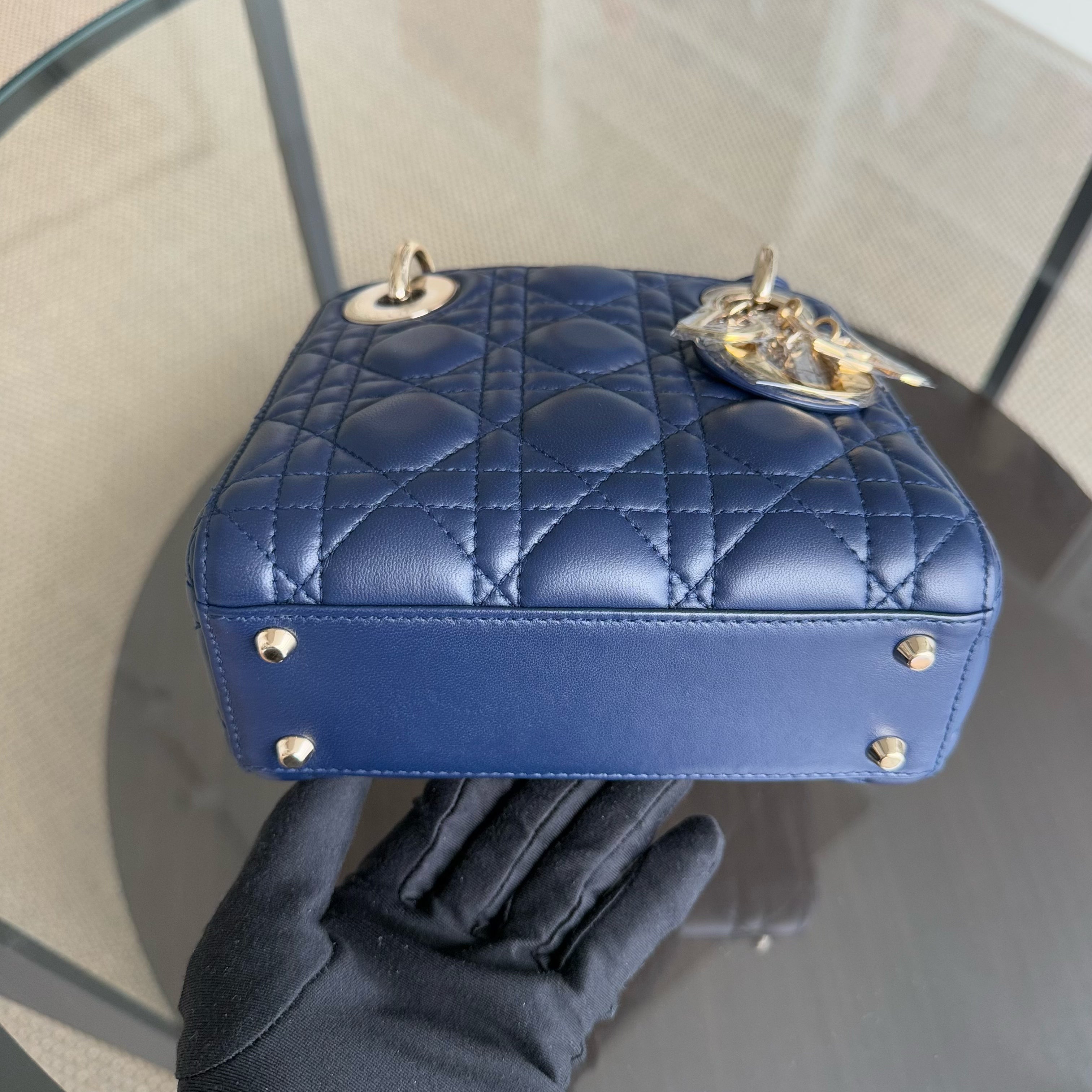 Dior Lady Mini - Cannage Lambskin Dark Navy Blue Gold Hardware