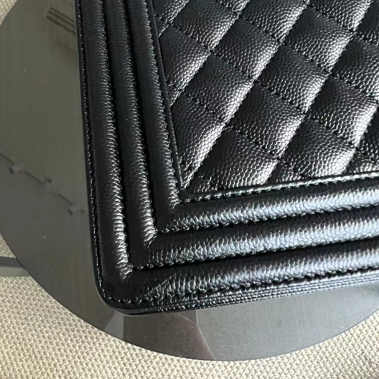 *Like New* Chanel Caviar New Medium Boy 28CM Quilted Grained Calfskin Black Ruthenium Silver Hardware Series 27