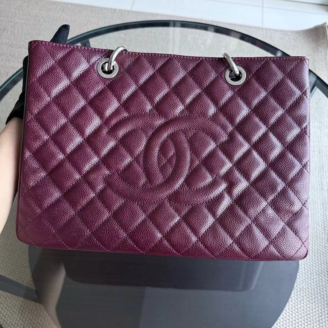 GST Grand Shopping Tote Caviar Quilted Burgundy Dark Red Silver Hardware Series 19