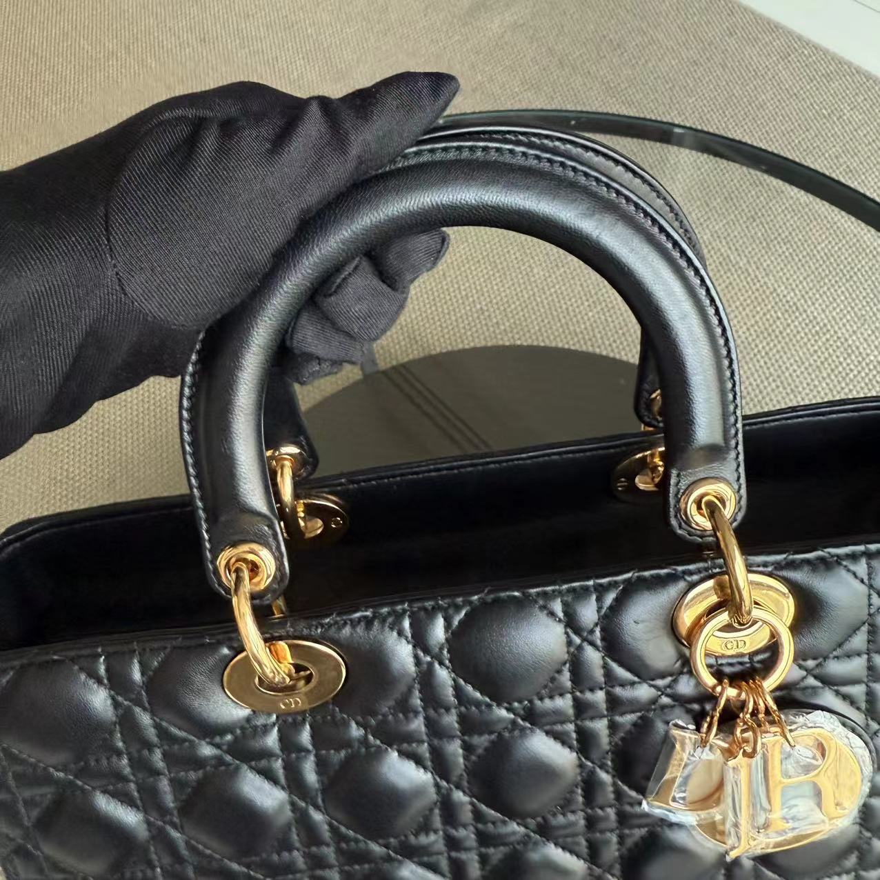 Dior Lady Large - Cannage Lambskin Black Gold Hardware