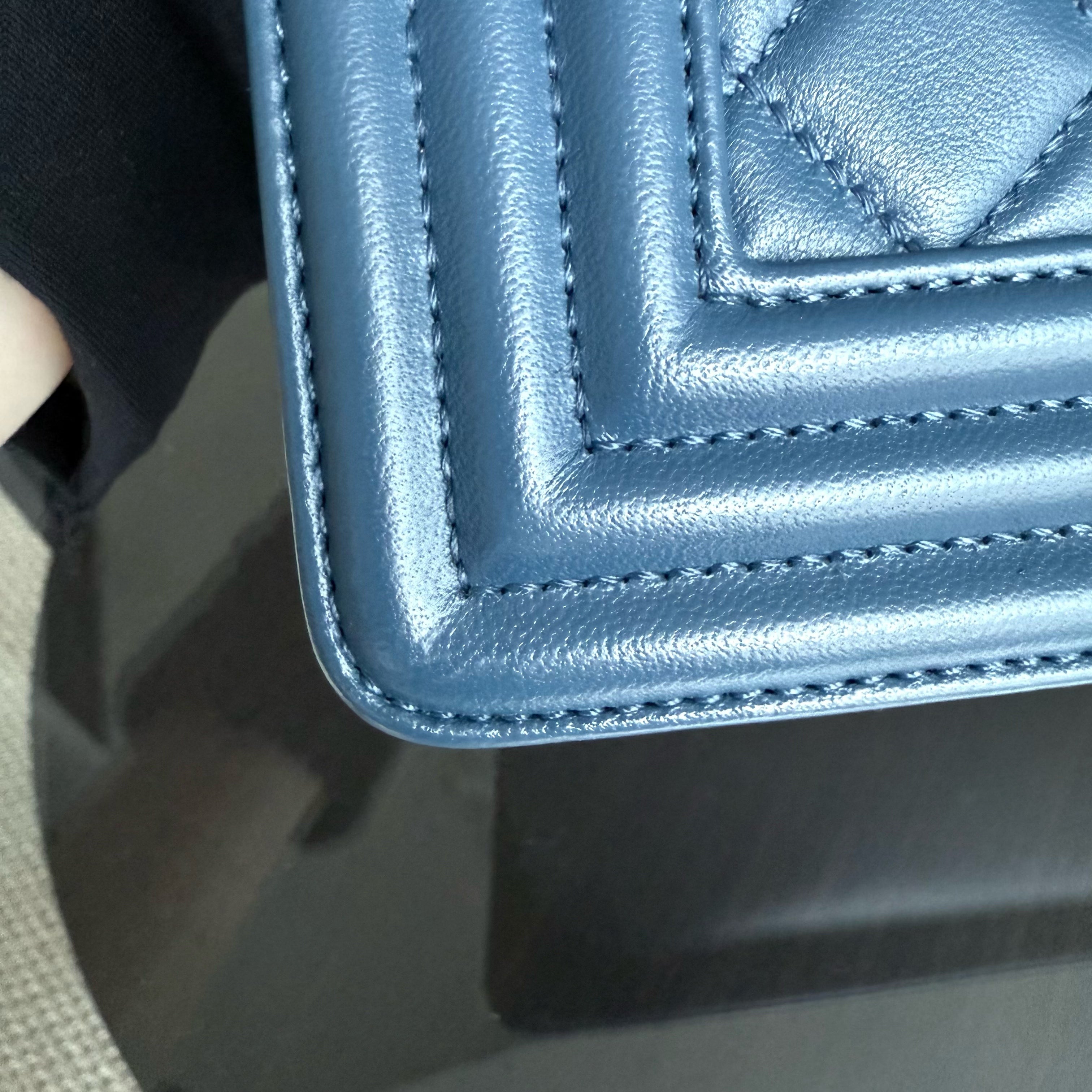 Chanel Boy Medium - 25CM Quilted Lambskin Blue Gold Hardware Limited Edition Gold Hardware Series 23