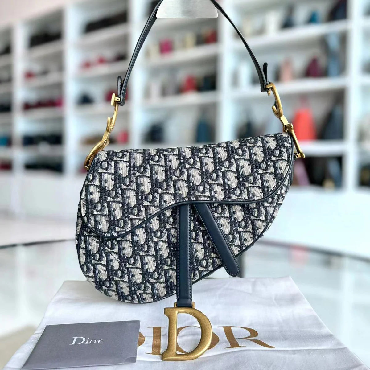 Dior Saddle Medium - Oblique Canvas Dark Blue Aged Gold Hardware