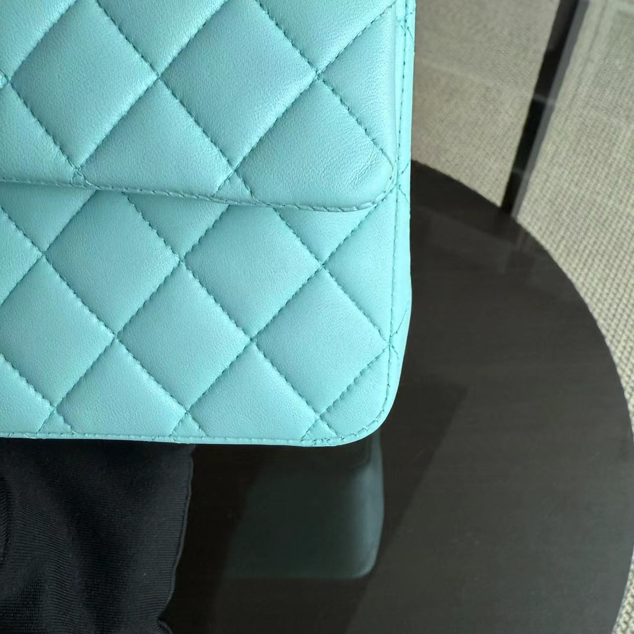 Chanel Classic Flap Medium - 25CM Double Flap Quilted Lambskin Tiffany Blue Silver Hardware Series 27