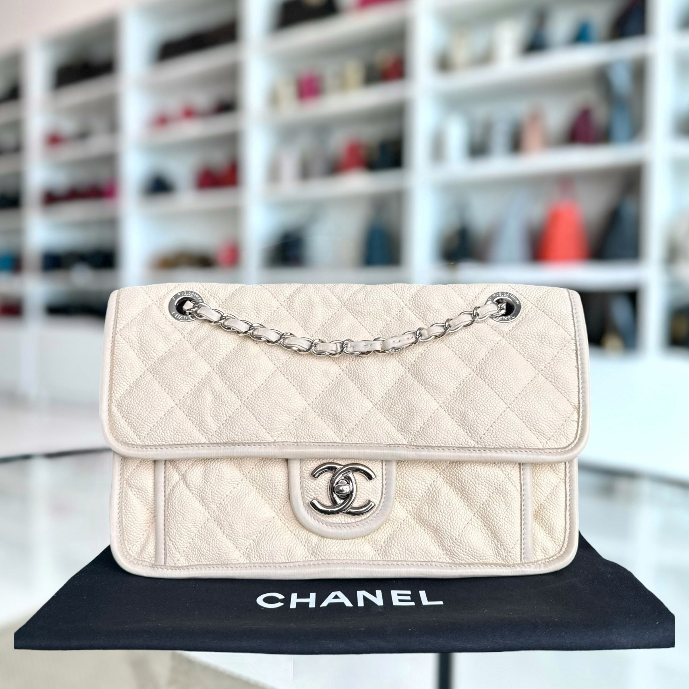 Chanel French Riviera - Caviar 29CM Quilted Cream Silver Hardware Series 15