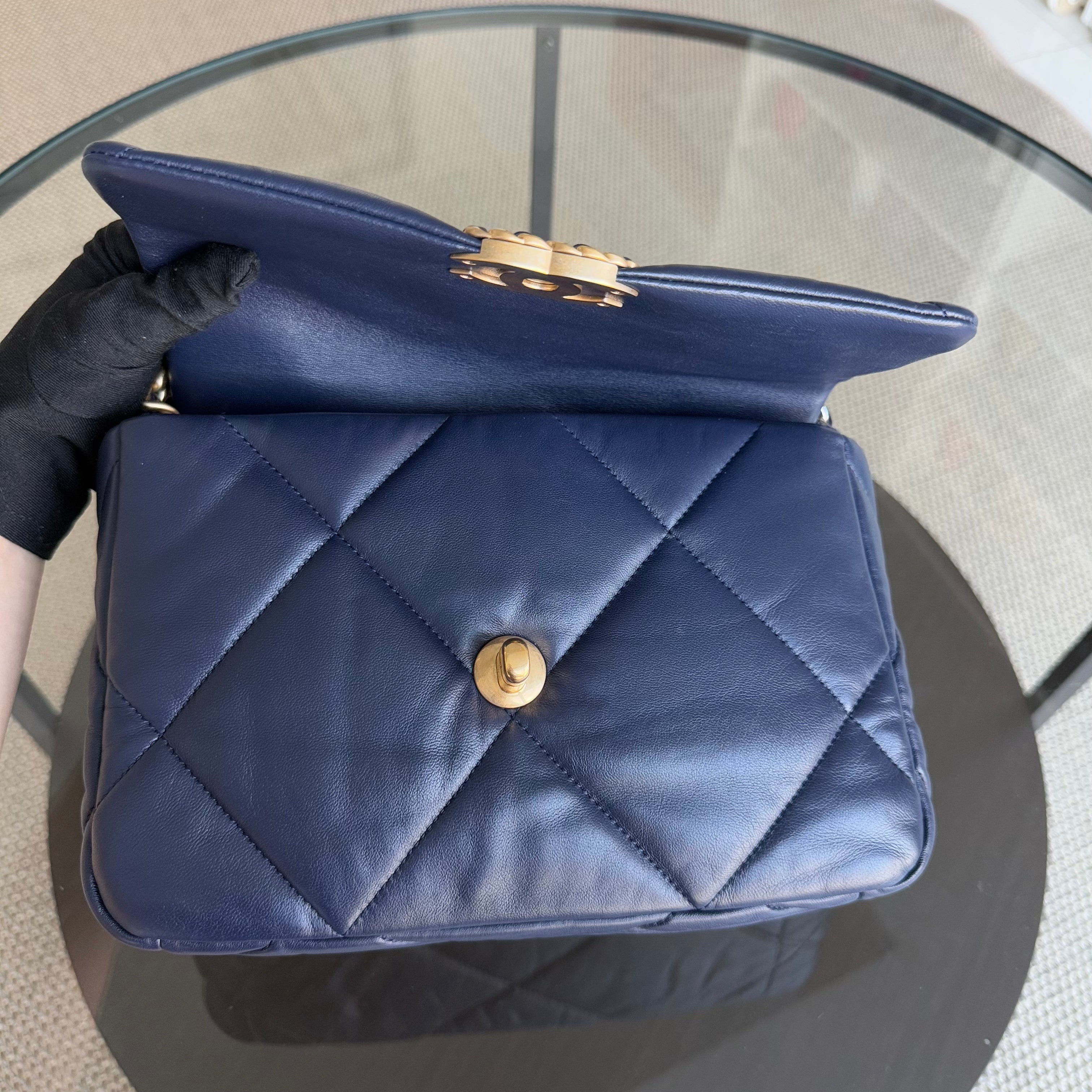 Chanel 19 Bag Small - C19 Quilted Goatskin Dark Navy Blue Two-tone Hardware Series 31