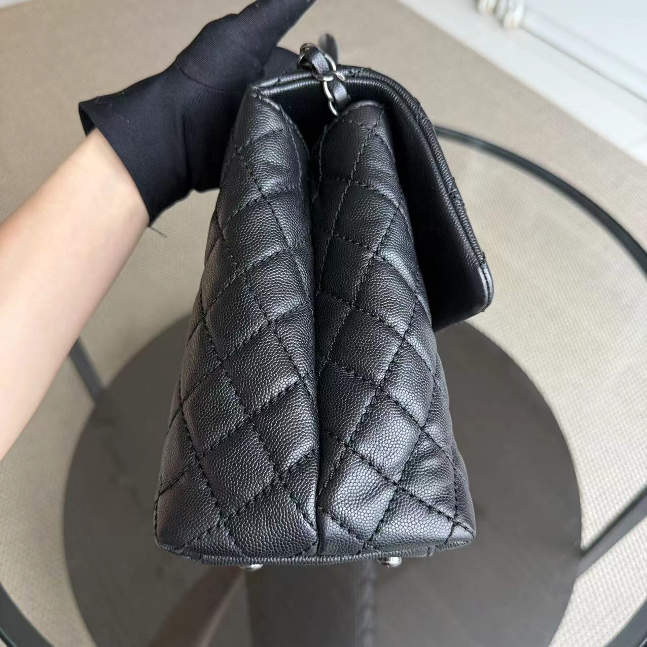 Chanel Coco Handle Caviar Large Quilted Black Silver Hardware Series 21